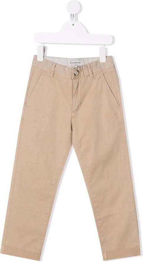 Woolrich Kids Chino met geborduurd logo Beige
