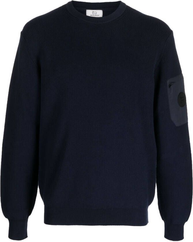 Woolrich Sweater met logopatch Blauw