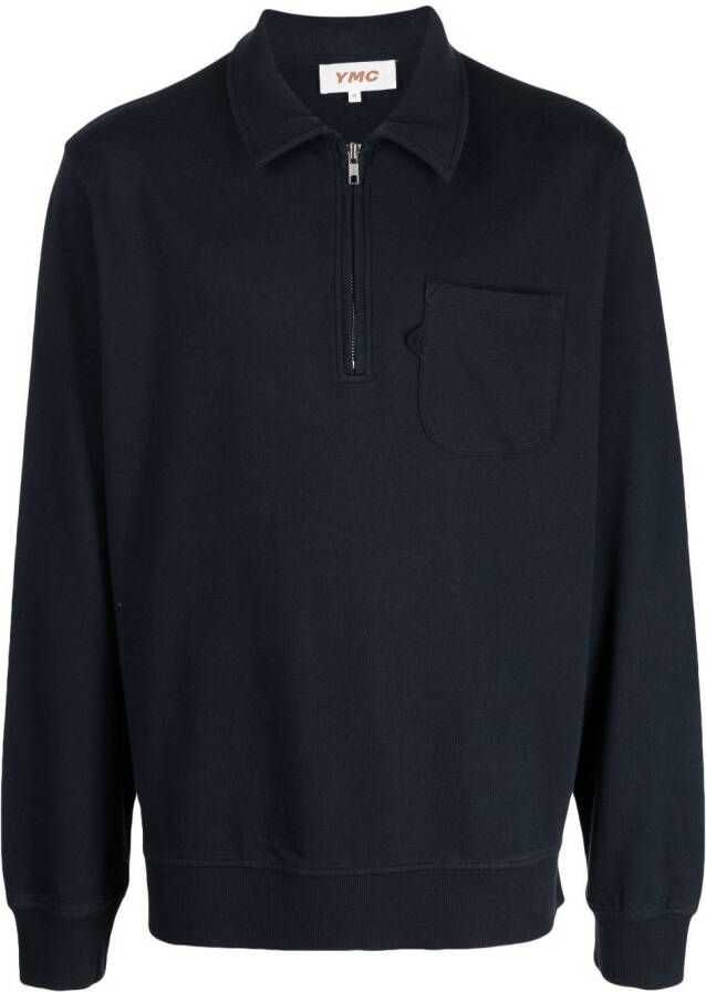 YMC Poloshirt met halve rits Blauw