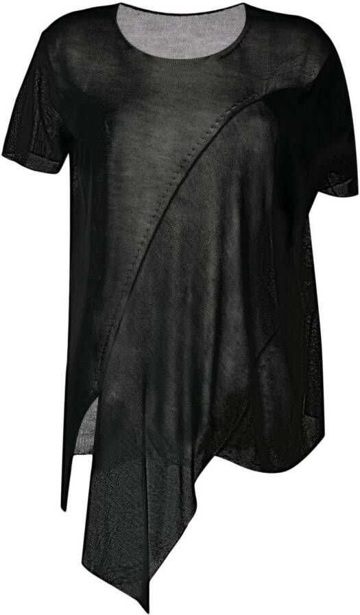 Yohji Yamamoto Semi-doorzichtig T-shirt Zwart