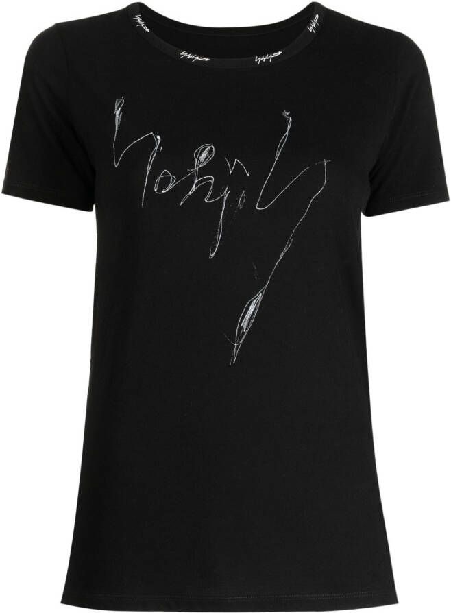 Yohji Yamamoto T-shirt met geborduurd logo Zwart