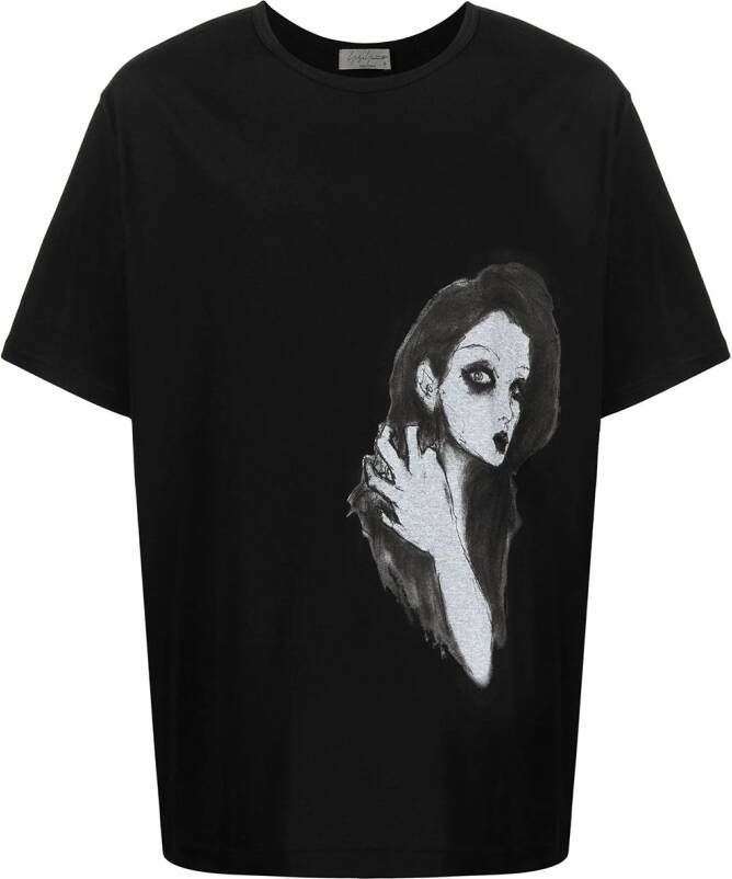 Yohji Yamamoto T-shirt met grafische print Zwart