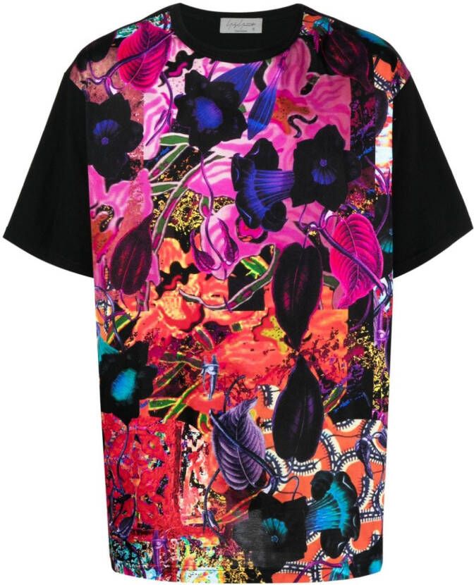 Yohji Yamamoto T-shirt met patchwork Zwart
