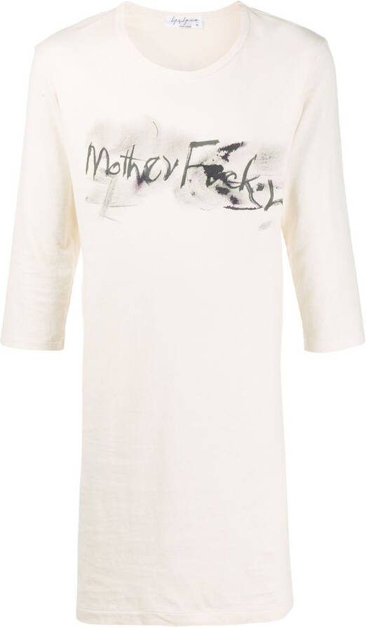Yohji Yamamoto T-shirt met tekst Beige