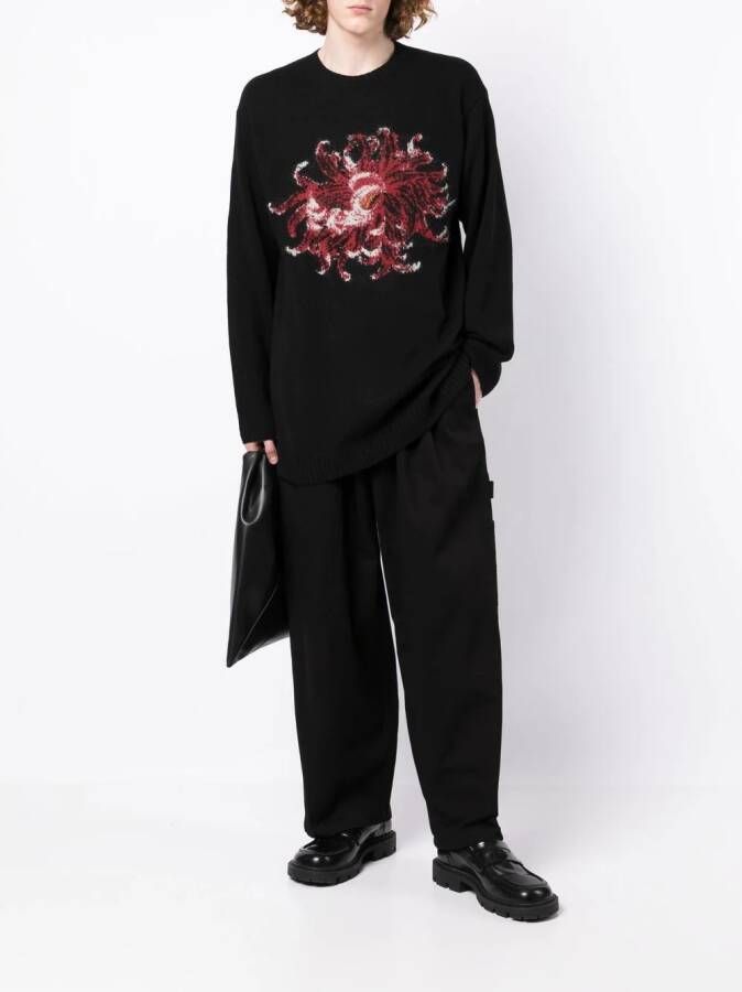 Yohji Yamamoto Trui met bloemenprint Zwart