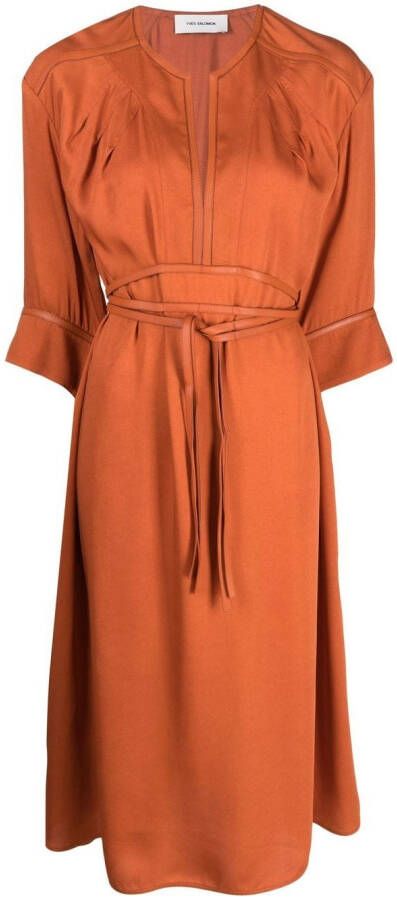 Yves Salomon Midi-jurk met ceintuur Oranje