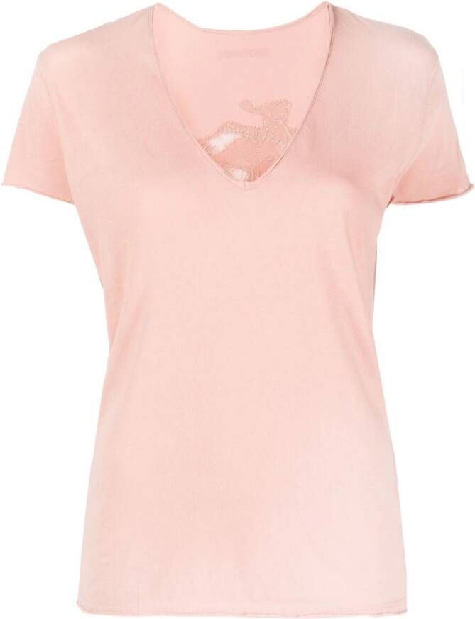 Zadig&Voltaire T-shirt met bloemenkant Roze