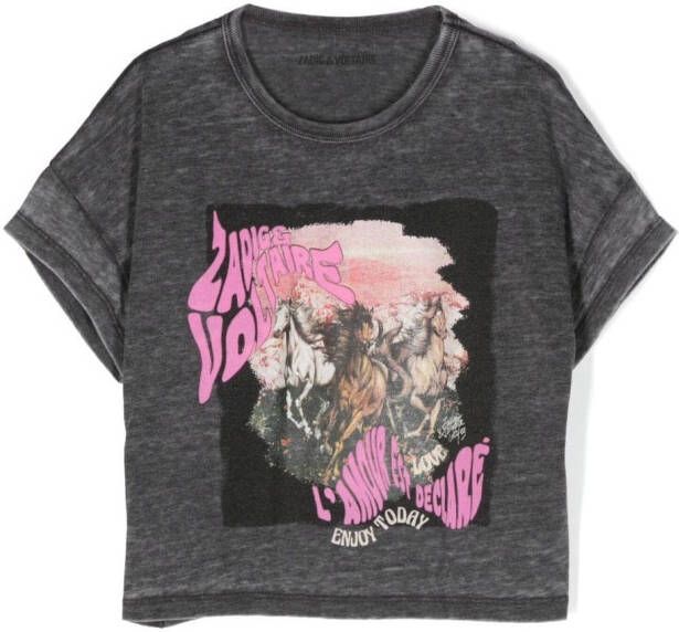 Zadig & Voltaire Kids T-shirt met grafische print Grijs