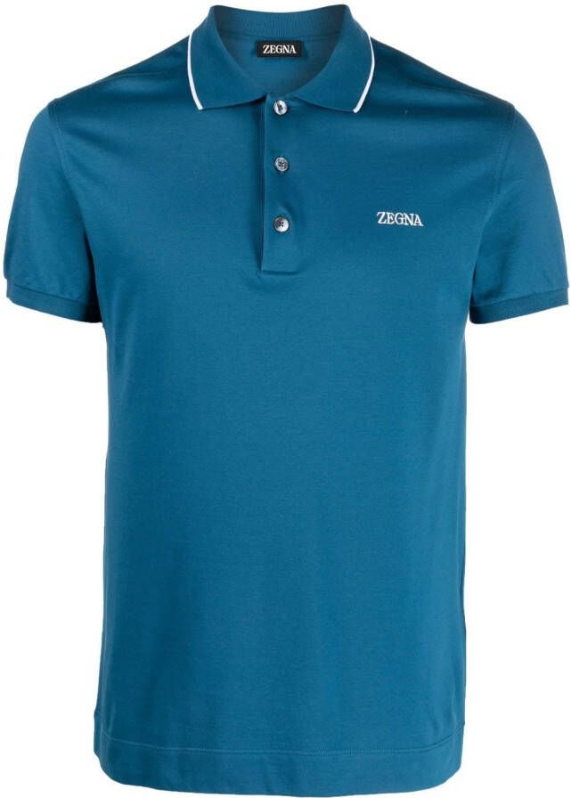 Zegna Poloshirt met geborduurd logo Blauw