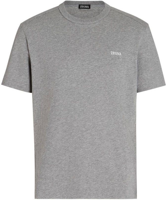 Zegna logo-embroidered cotton T-shirt Grijs