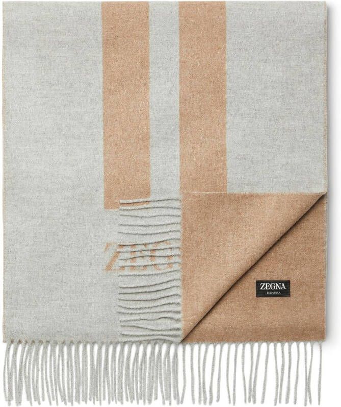 Zegna logo-intarsia silk scarf Grijs