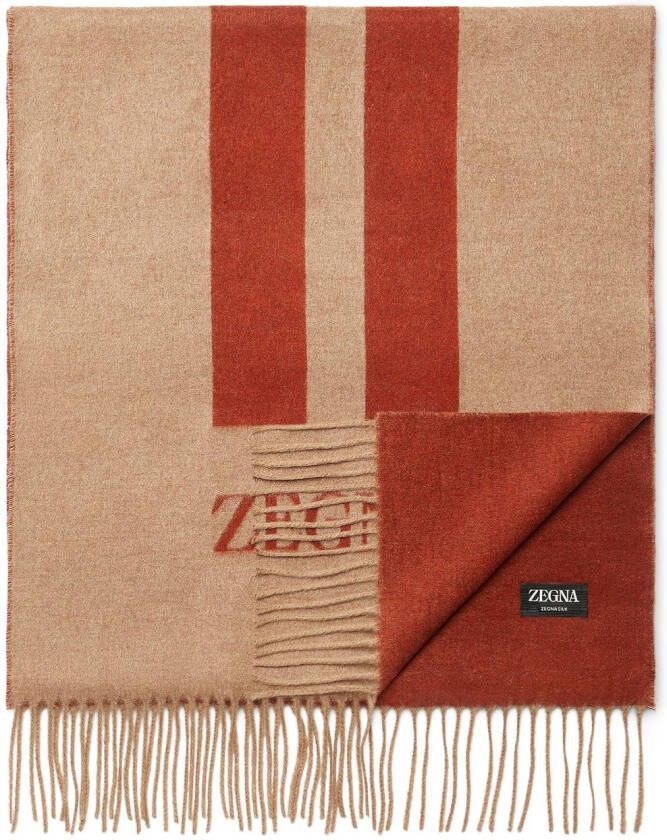 Zegna logo-intarsia silk scarf Oranje