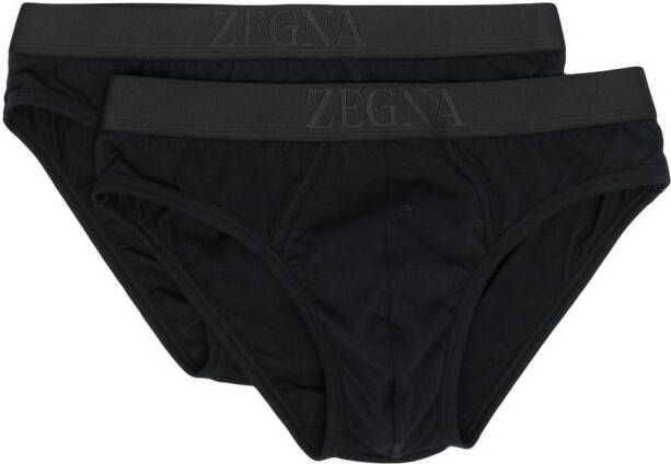 Zegna Twee boxershorts met logoband Zwart