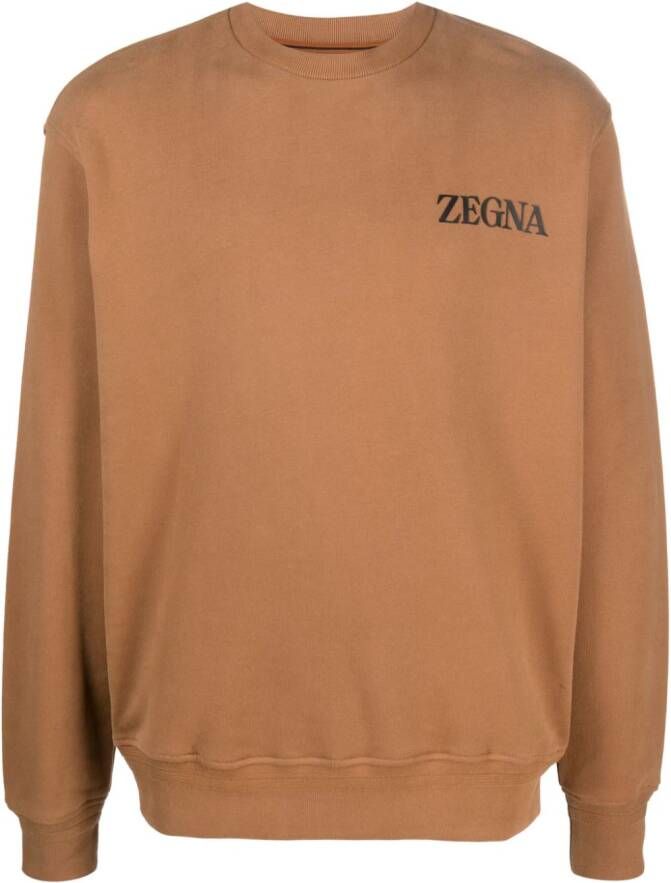 Zegna Sweater met logo-reliëf Bruin
