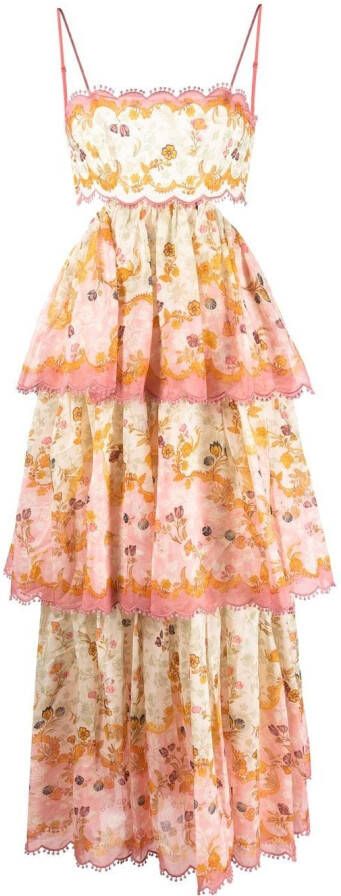 ZIMMERMANN Midi-jurk met bloemenprint Beige