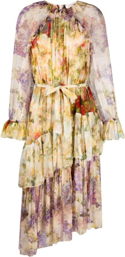 ZIMMERMANN Midi-jurk met bloemenprint Bruin