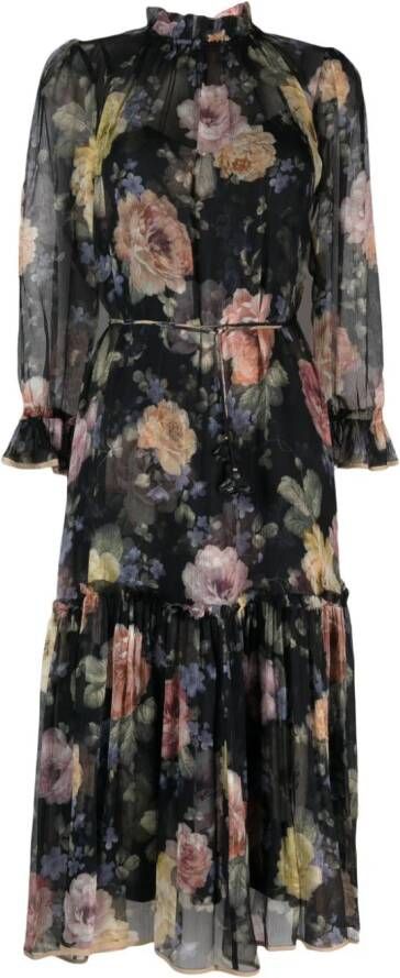 ZIMMERMANN Midi-jurk met bloemenprint Zwart