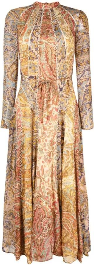 ZIMMERMANN Midi-jurk met paisley-print Bruin