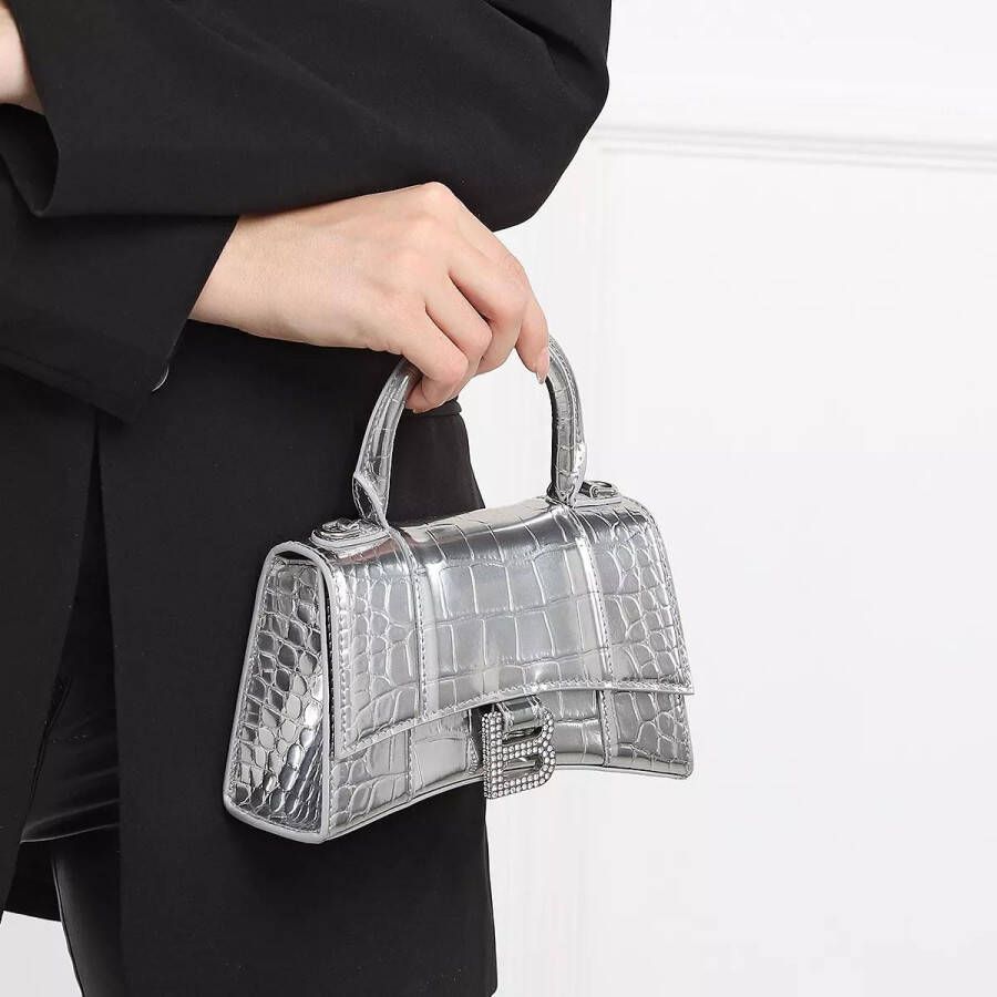 Balenciaga Satchels Hourglass Metallic Finish Crocodile Embossed in zilver