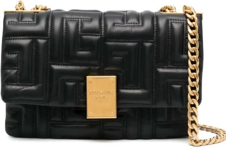Balmain Hobo bags 1945 Soft Quilted Leather Shoulder Bag in zwart