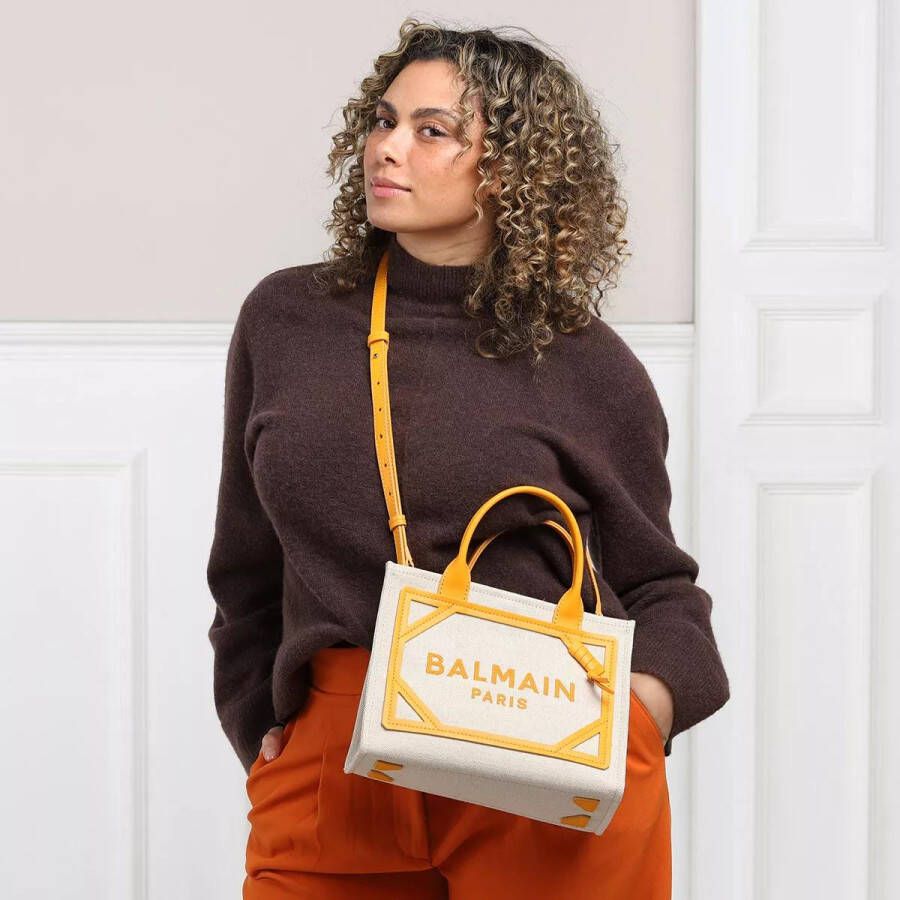 Balmain Totes B-army Canvas Bag With Frontal Embroidery in fawn