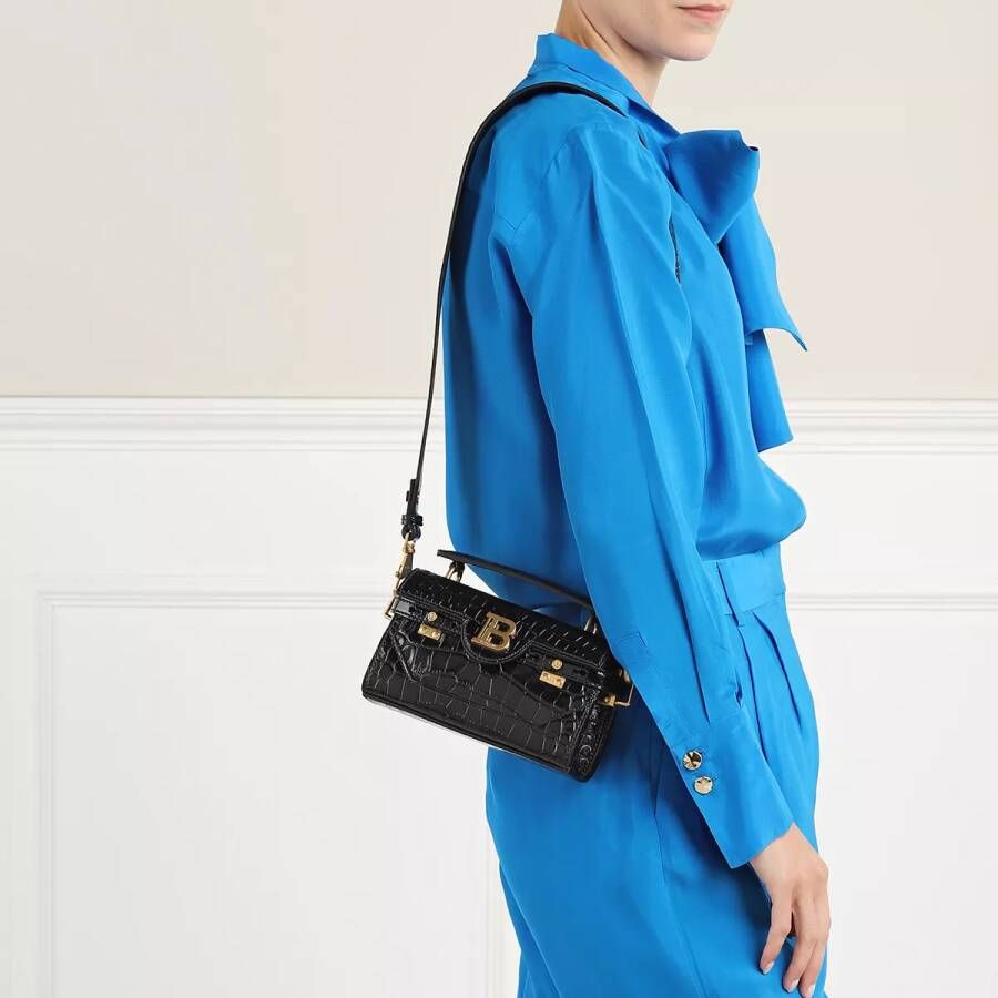 Balmain B-Buzz 19 bag in crocodile-print leather Black Dames