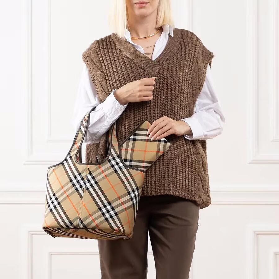 Burberry Schouder Tote Tas met Leren Afwerking en Verwijderbare Pouch Beige Dames - Foto 4