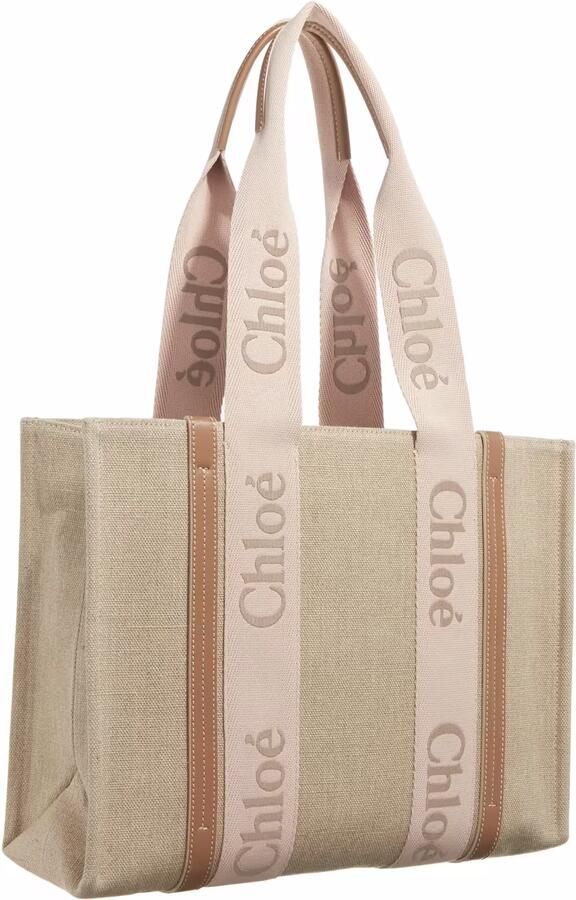 Chloé Canvas Tote Bag met geborduurd logotape Beige Dames