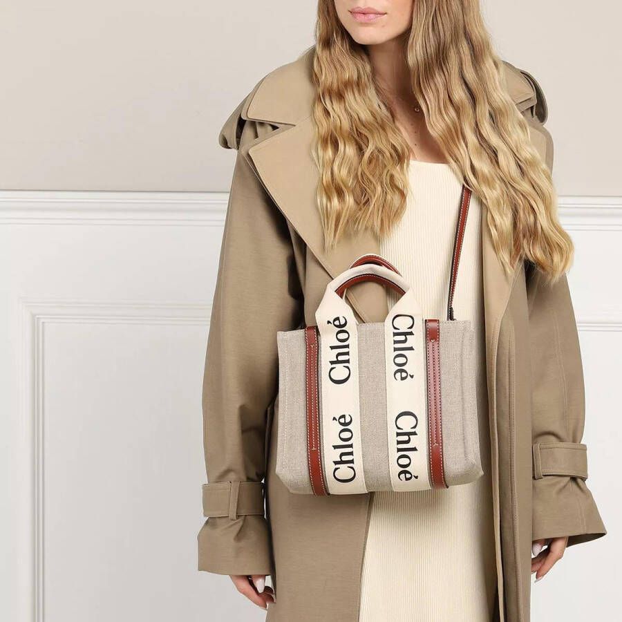 Chloé Stijlvolle Canvas Handtas met Leren Afwerking Brown Dames