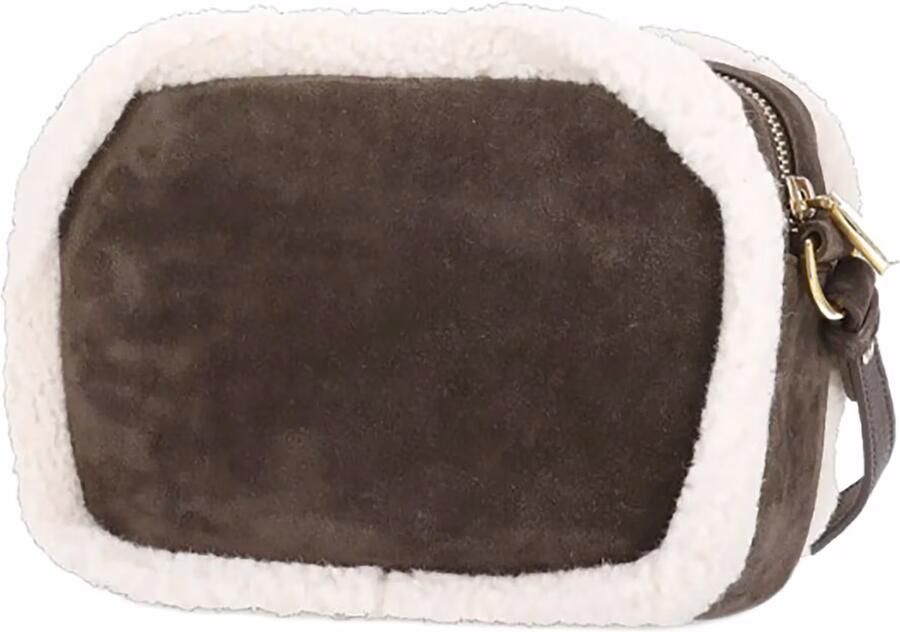 Coccinelle Beat Suede schoudertas met Eco-shearling Brown Dames