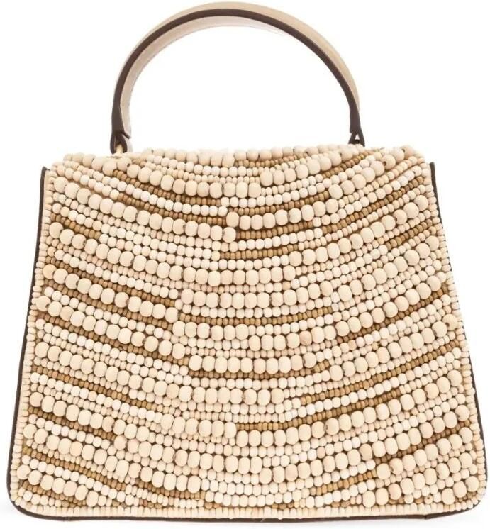 Cult Gaia Shoppers & Totes Wood-Bead Embellished Tote Bag in beige