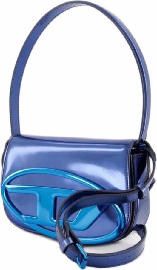 Diesel Iconische schoudertas in spiegelend leer Blue Dames