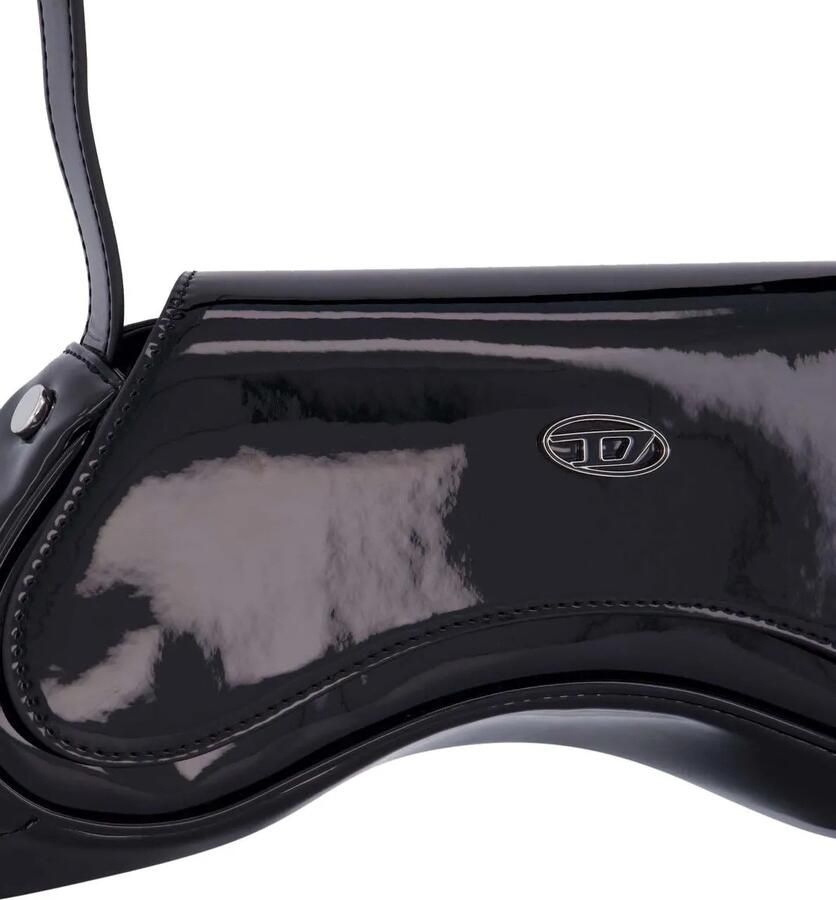 Diesel Hobo bags Curved Silhouette Black Handbag With Glossy in zwart
