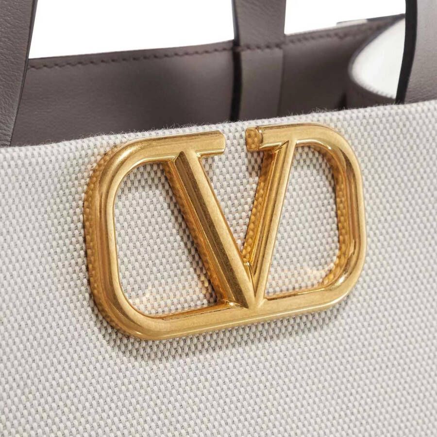 Valentino Garavani Totes Two Tone Canvas And Leather V Logo Handbag in grijs