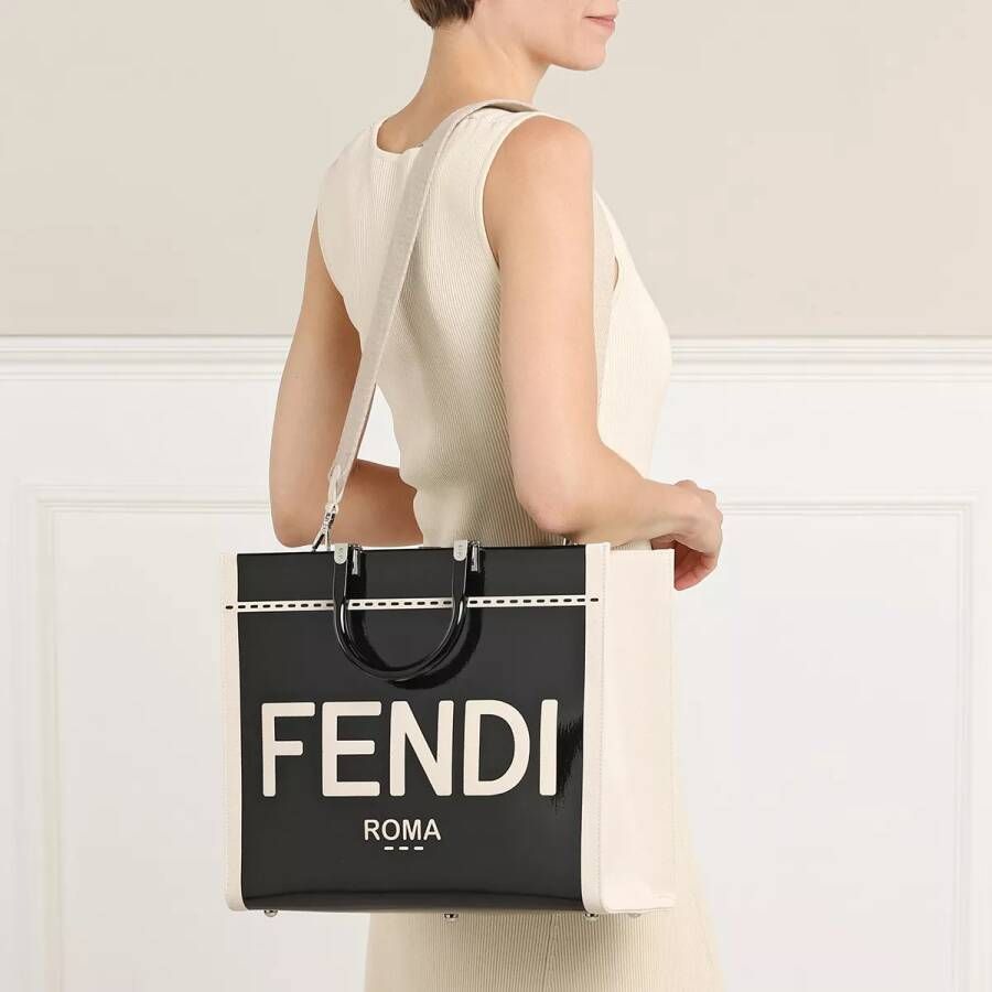Fendi Satchels Sunshine Medium Canvas And Patent Leather in crème