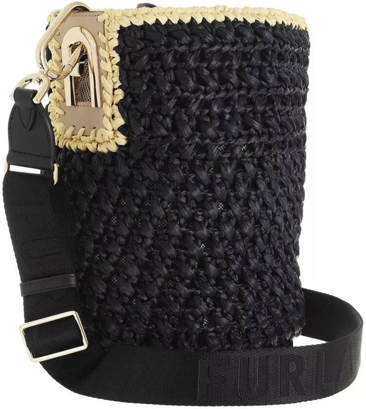 Furla Bucket bags Lipari M Bucket Bag Tessuto Rafia Uncinett in black