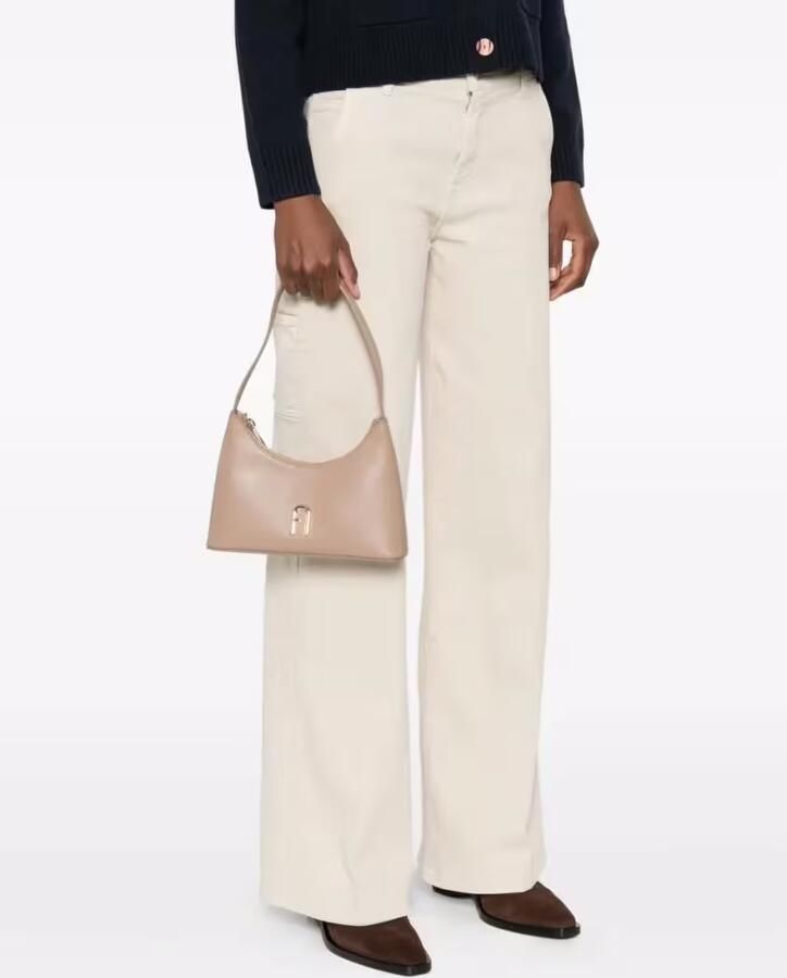 Furla Hobo bags Leather Shoulder Bag With Gold-Tone Logo Plaque in beige