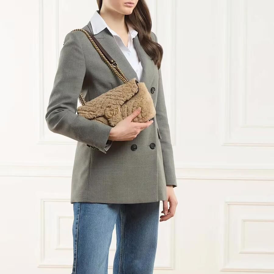 Gucci Hobo bags Shearling Small Marmont Shoulder Bag in beige