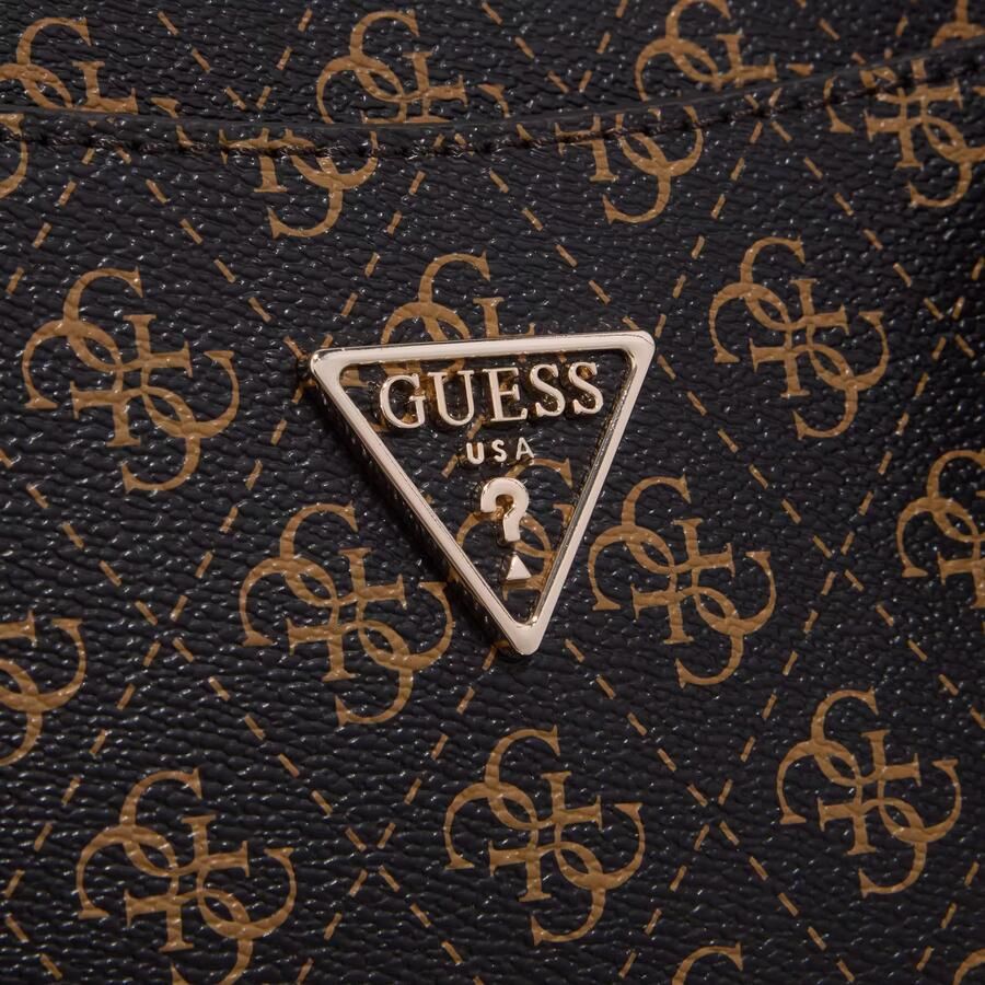 Guess Bruine Eco Erica Handtas met Verstelbare en Afneembare Schouderband 3 Externe Zakken 2 Compartimenten 1 Interne Zak Telefoonhouder Beschermende Voetjes Contrastdetails Ritssluiting en Drukknoopsluiting Brown Dames