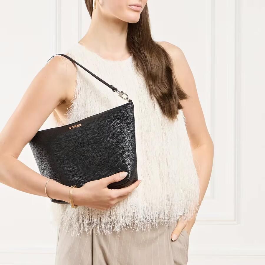 Guess Zwarte leren handtas met drukknoopsluiting Black Dames