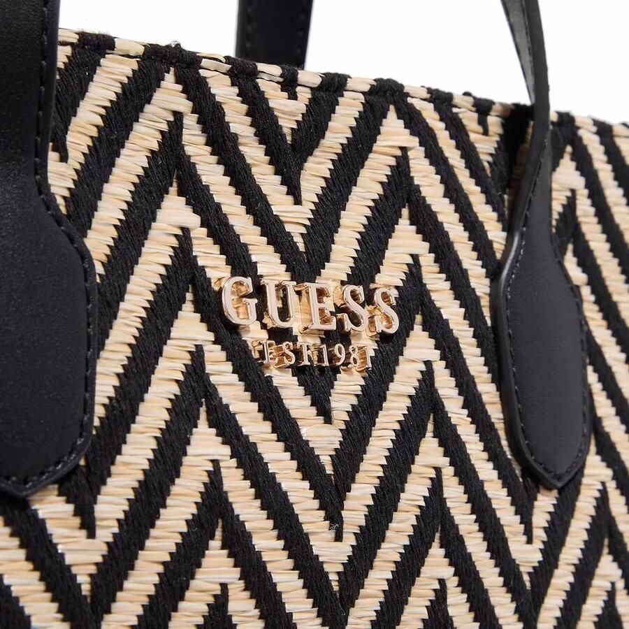 Guess Zwarte Katoenen Handtas Silvana Verstelbare Band Meerdere Compartimenten Black Dames
