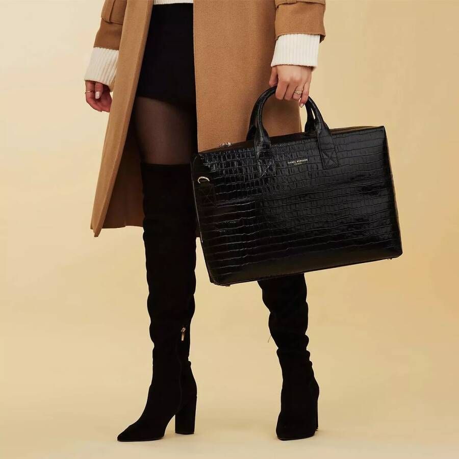 Isabel Bernard Aktetas Honoré Anique Croco Black Calfskin Leather Handbag in zwart