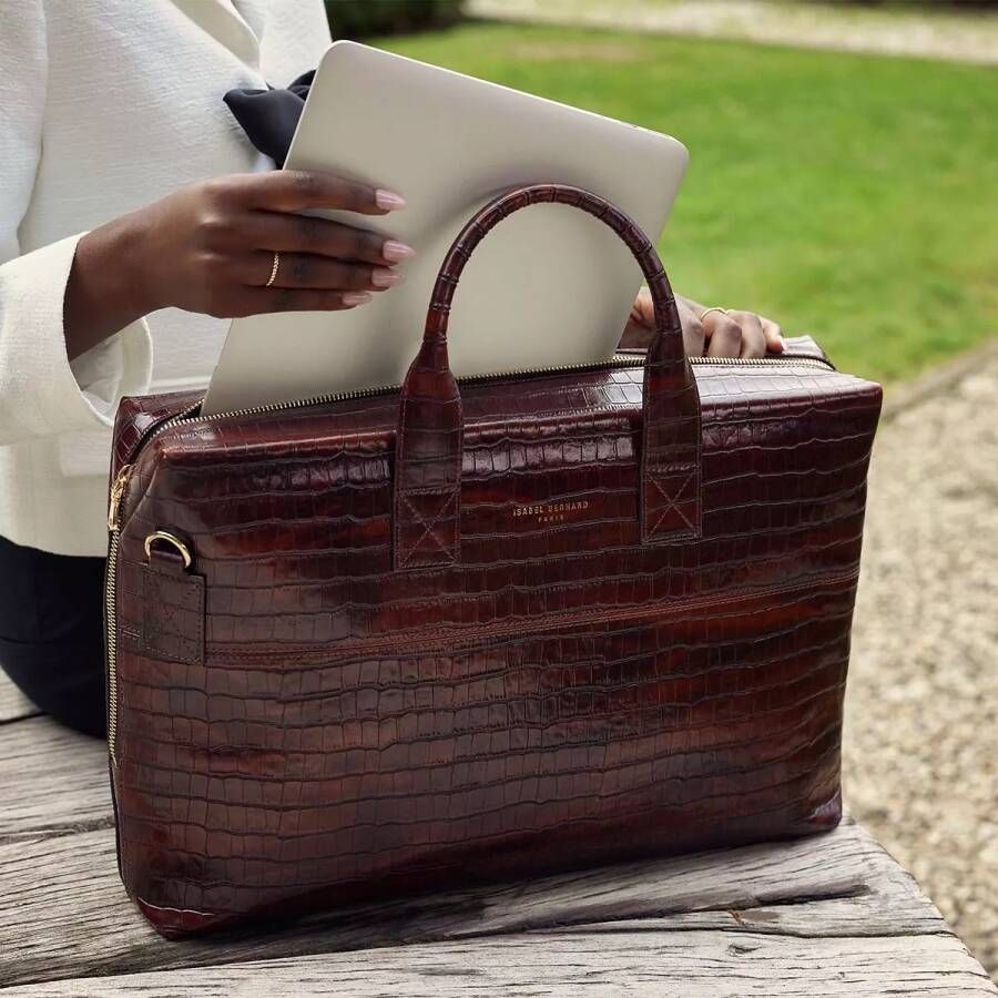 Isabel Bernard Aktetas Honoré Anique Croco Brown Calfskin Leather Handbag in bruin