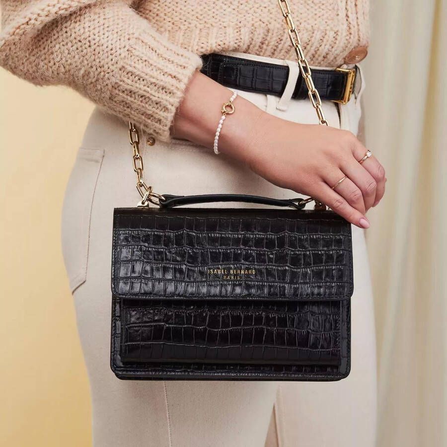 Isabel Bernard Crossbody bags Femme Forte Valerie Croco Black Calfskin Leather S in zwart
