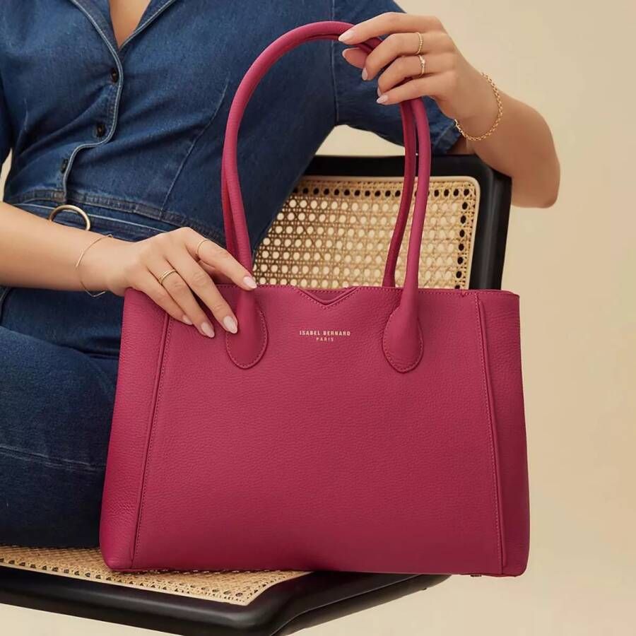 Isabel Bernard Shoppers Honoré Cloe fuchsia calfskin leather handbag in roze