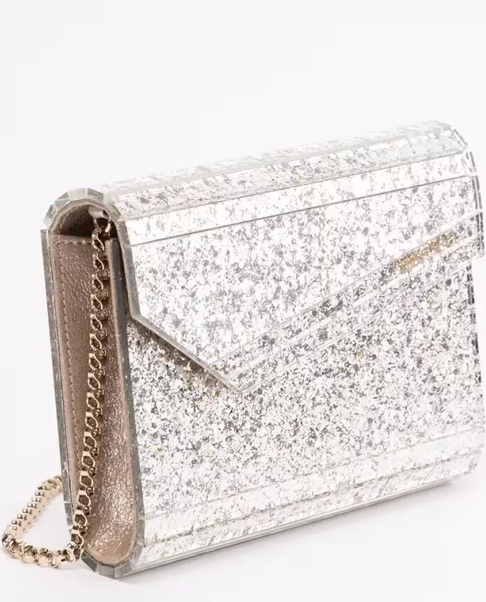 Jimmy Choo Clutches Glittering Acrylic Clutch With Gold Chain Strap in staalgrijs