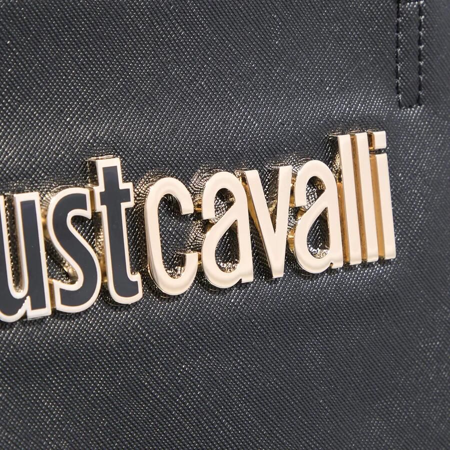 Just Cavalli Zwarte polyester handtas met saffiano lederen textuur Black Dames