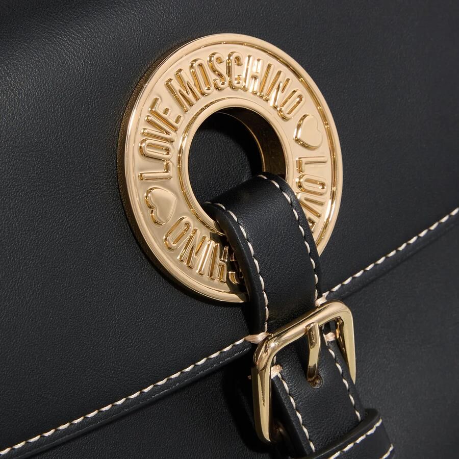 Love Moschino Zwarte schoudertas met gouden logoplaat Black Dames
