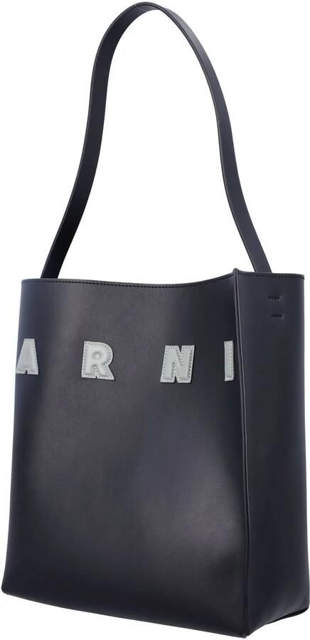 Marni Iconische schoudertas van kalfsleer met platte band Black Dames