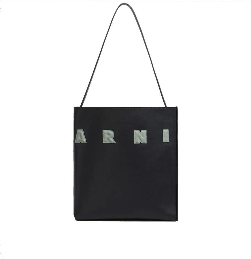Marni Iconische schoudertas van kalfsleer met platte band Black Dames - Foto 2